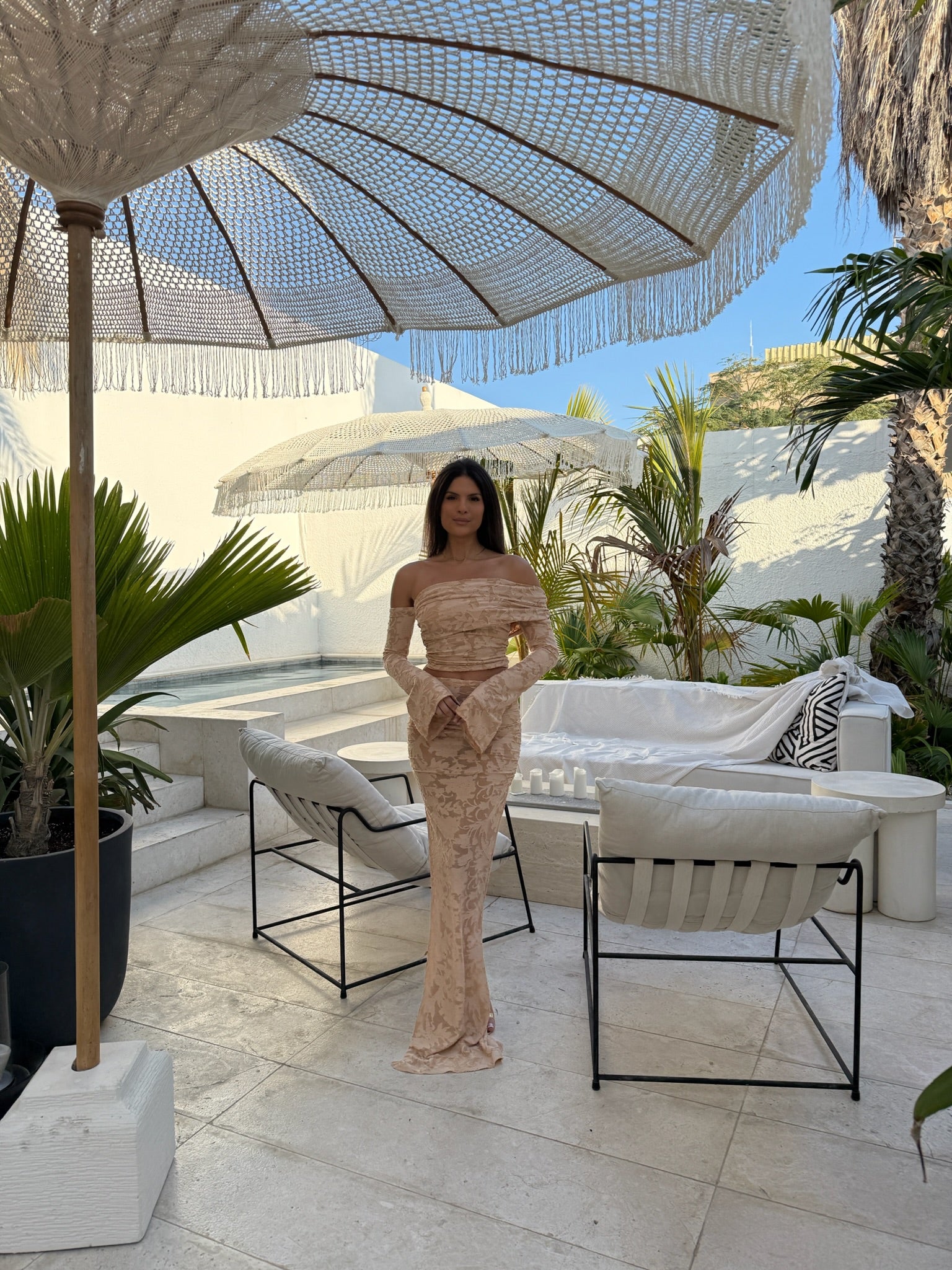 Eden Two Sleeve Two Piece Set Nude Floral