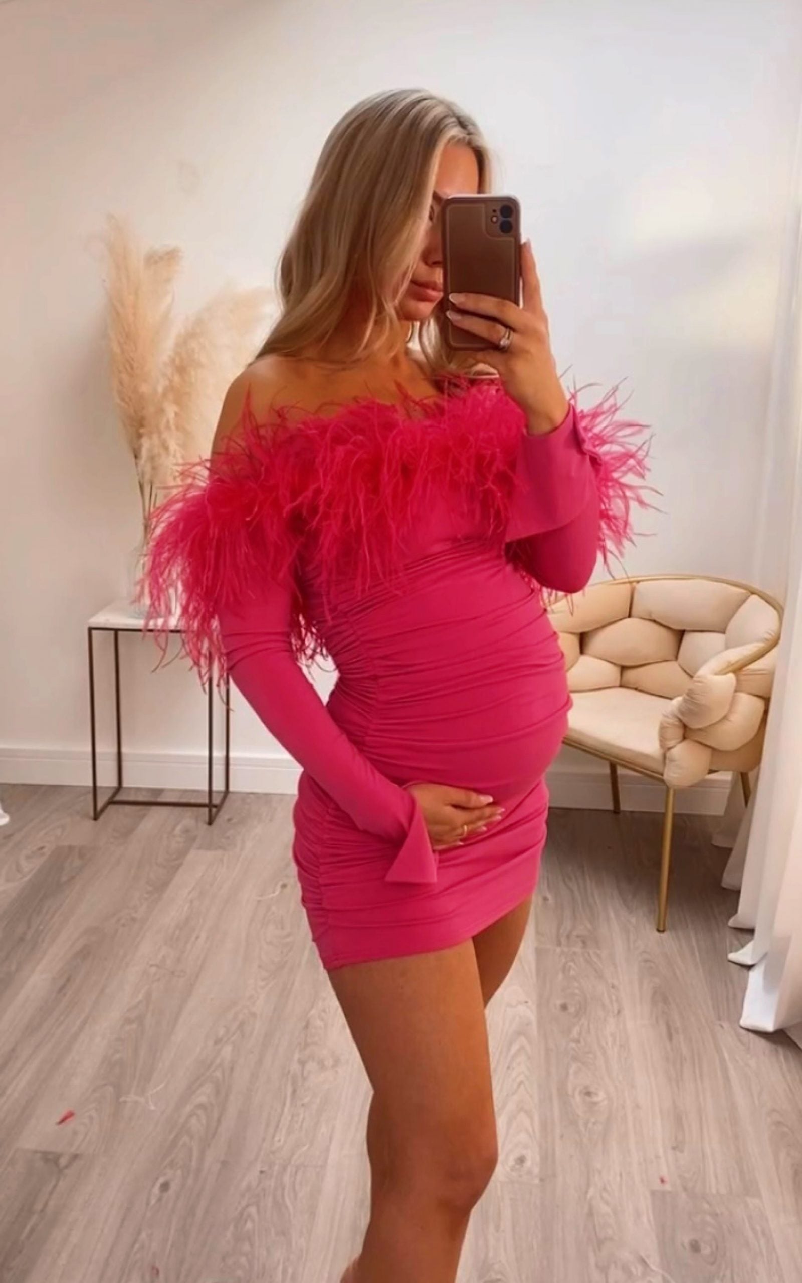Carrie Ostrich Maternity Mini Hot Pink