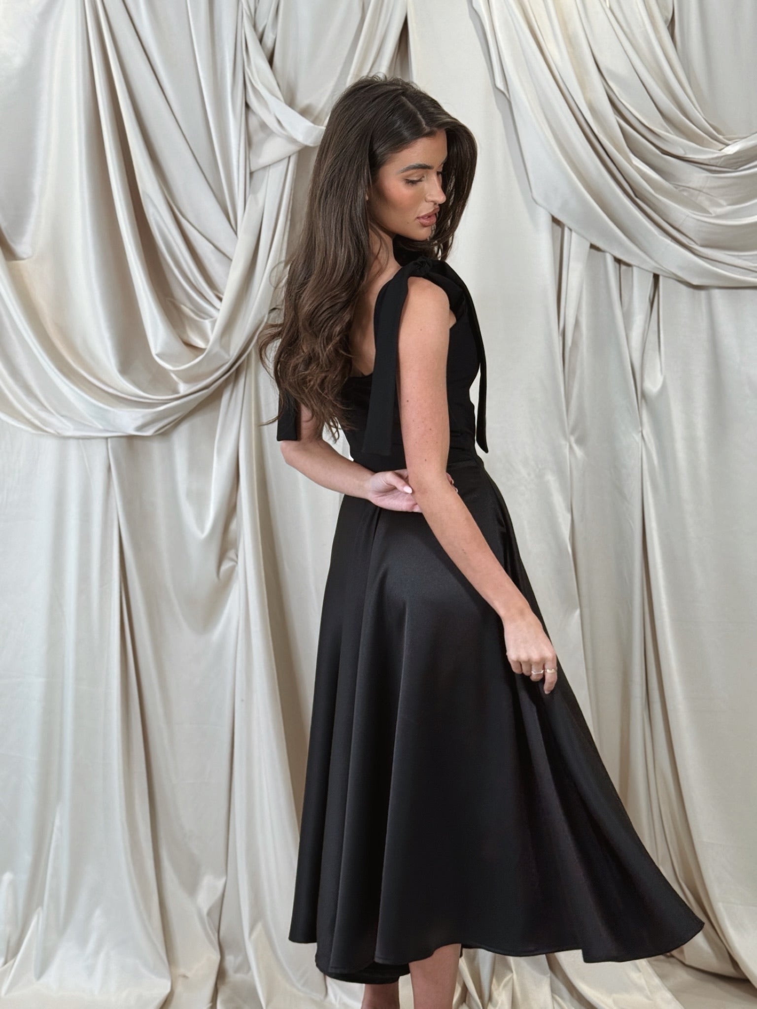 Sienna Corset Tie Strap Long Dress Black