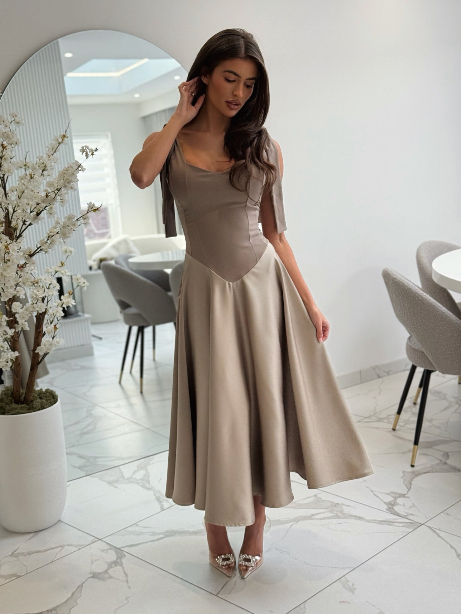 Sienna Corset Tie Strap Long Dress Chinchilla