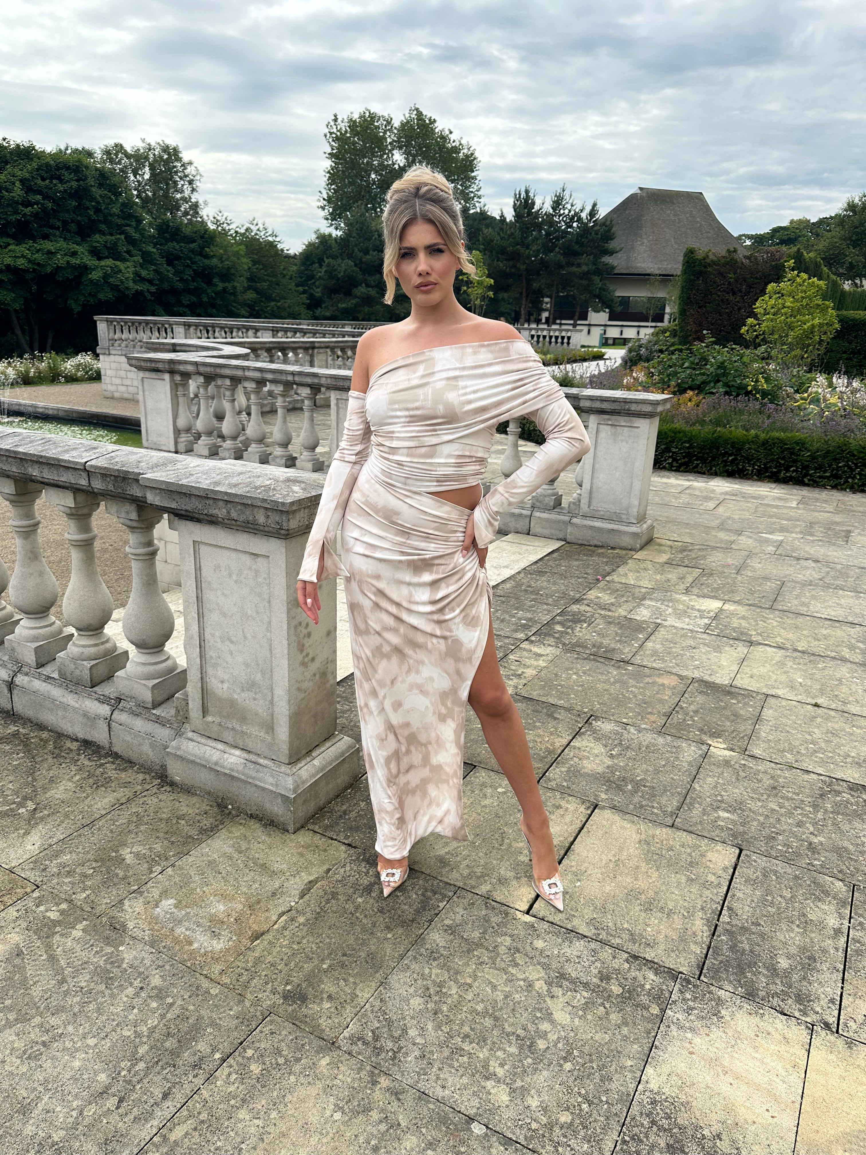 Olivia Asymmetric Two Sleeve Dress Nude Smudge
