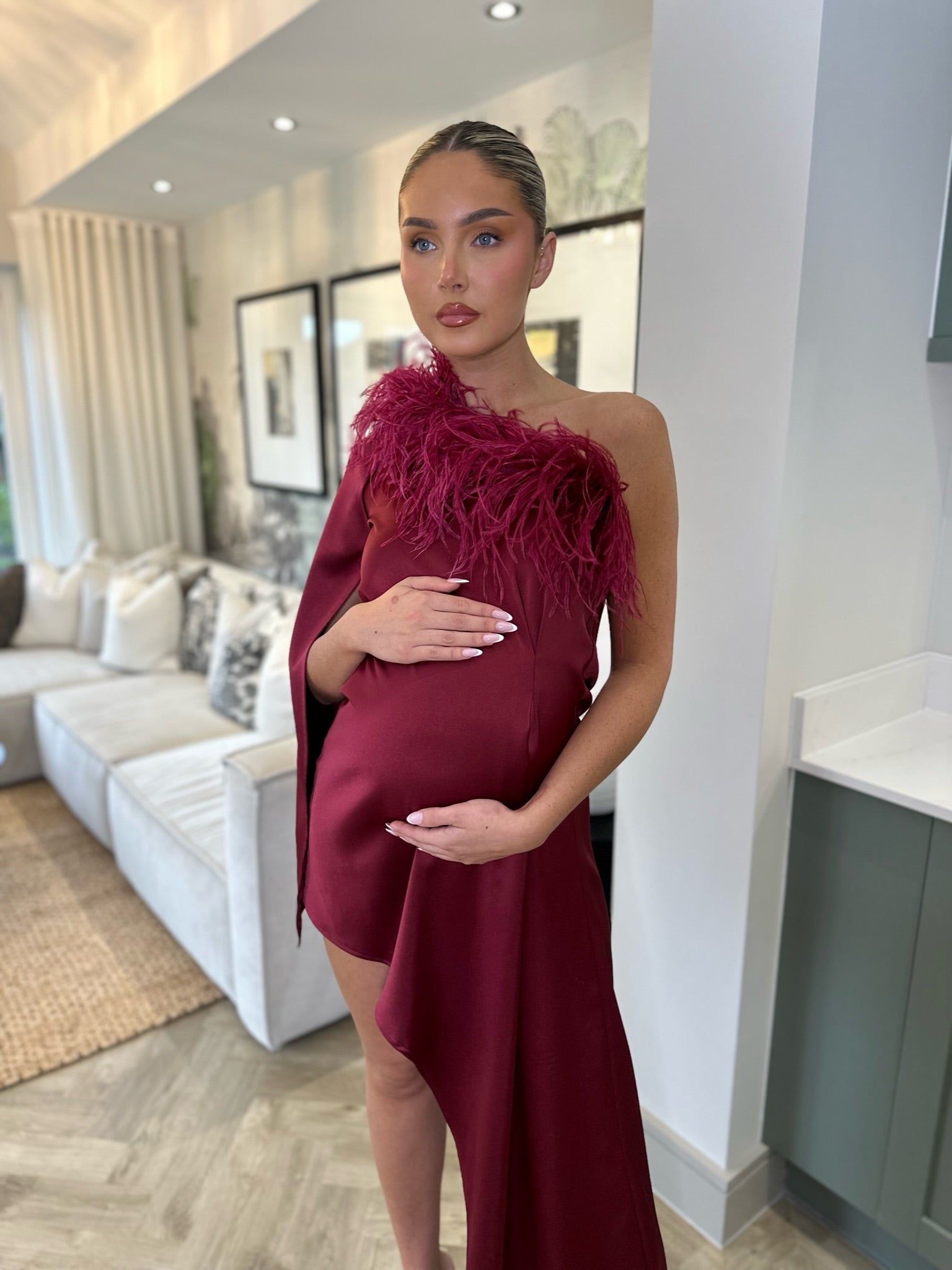 Liberty Ostrich Maternity Dress Wine