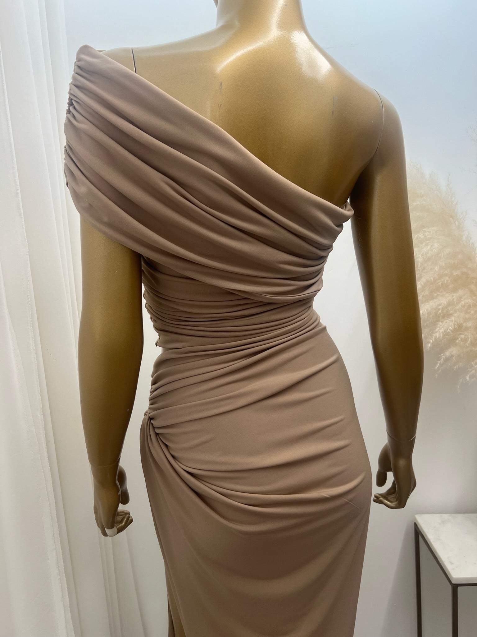Olivia Asymmetric sleeveless Dress beige