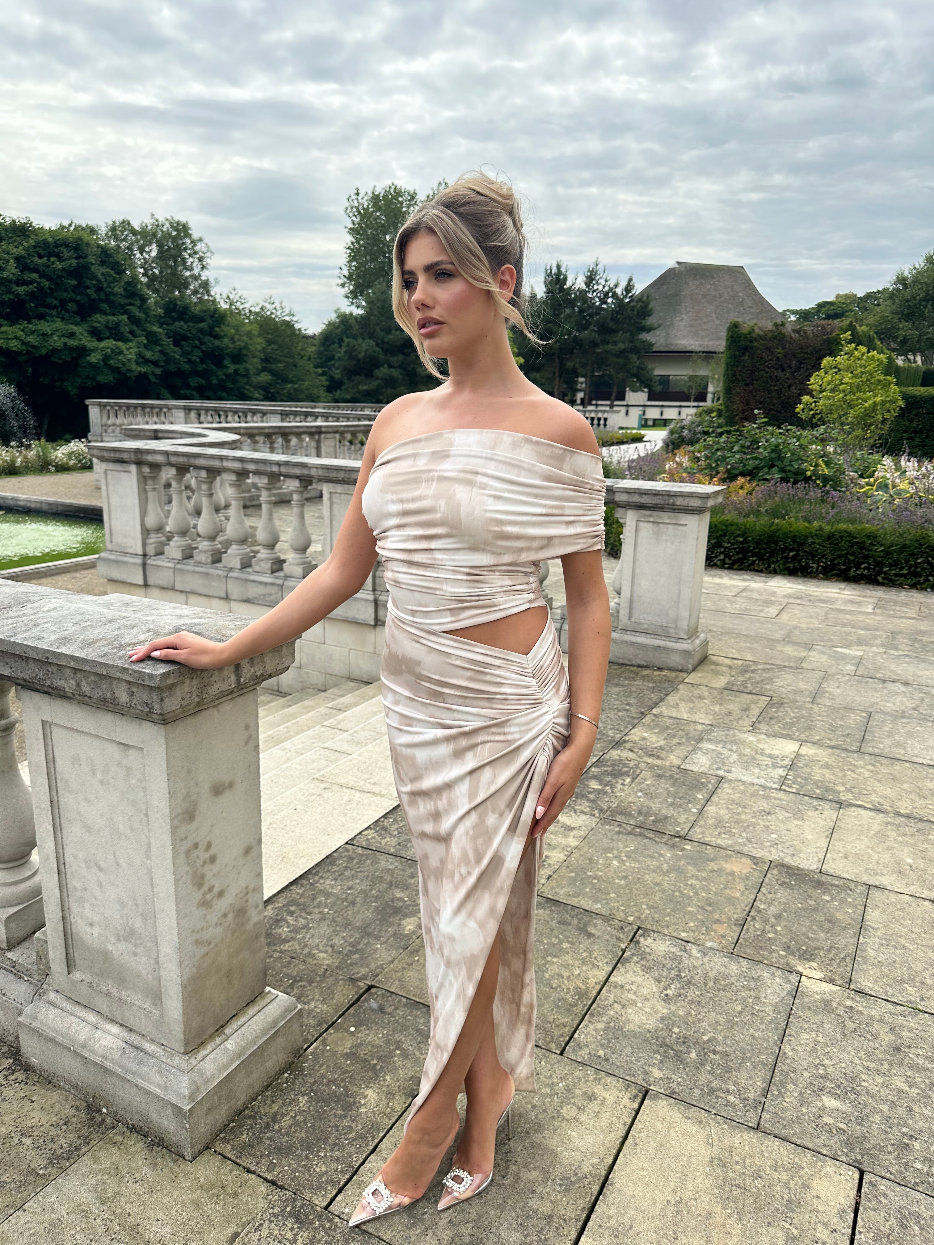 Olivia Asymmetric Sleeveless Dress Nude Smudge