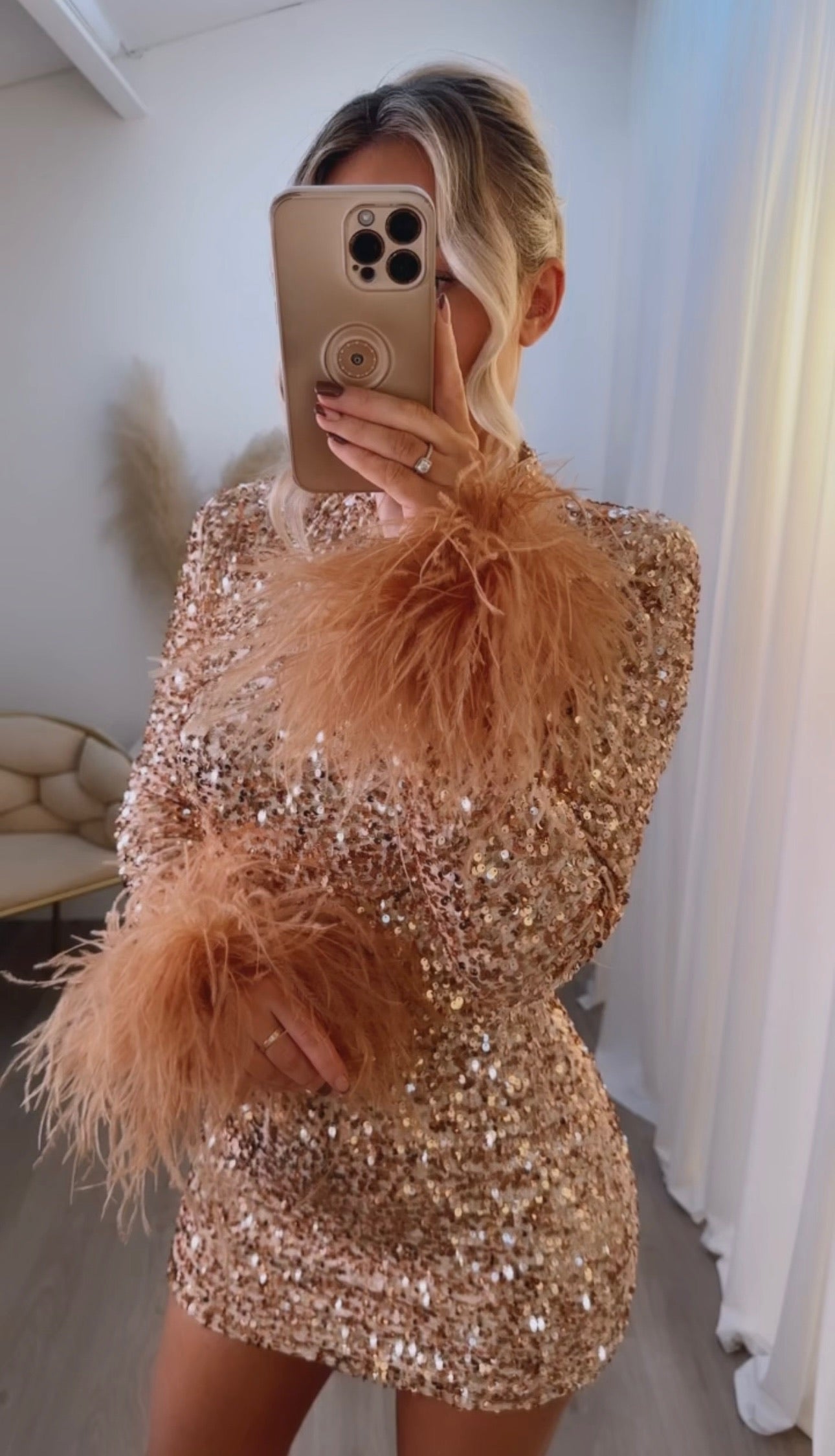 Rose gold long online dress with sleeves
