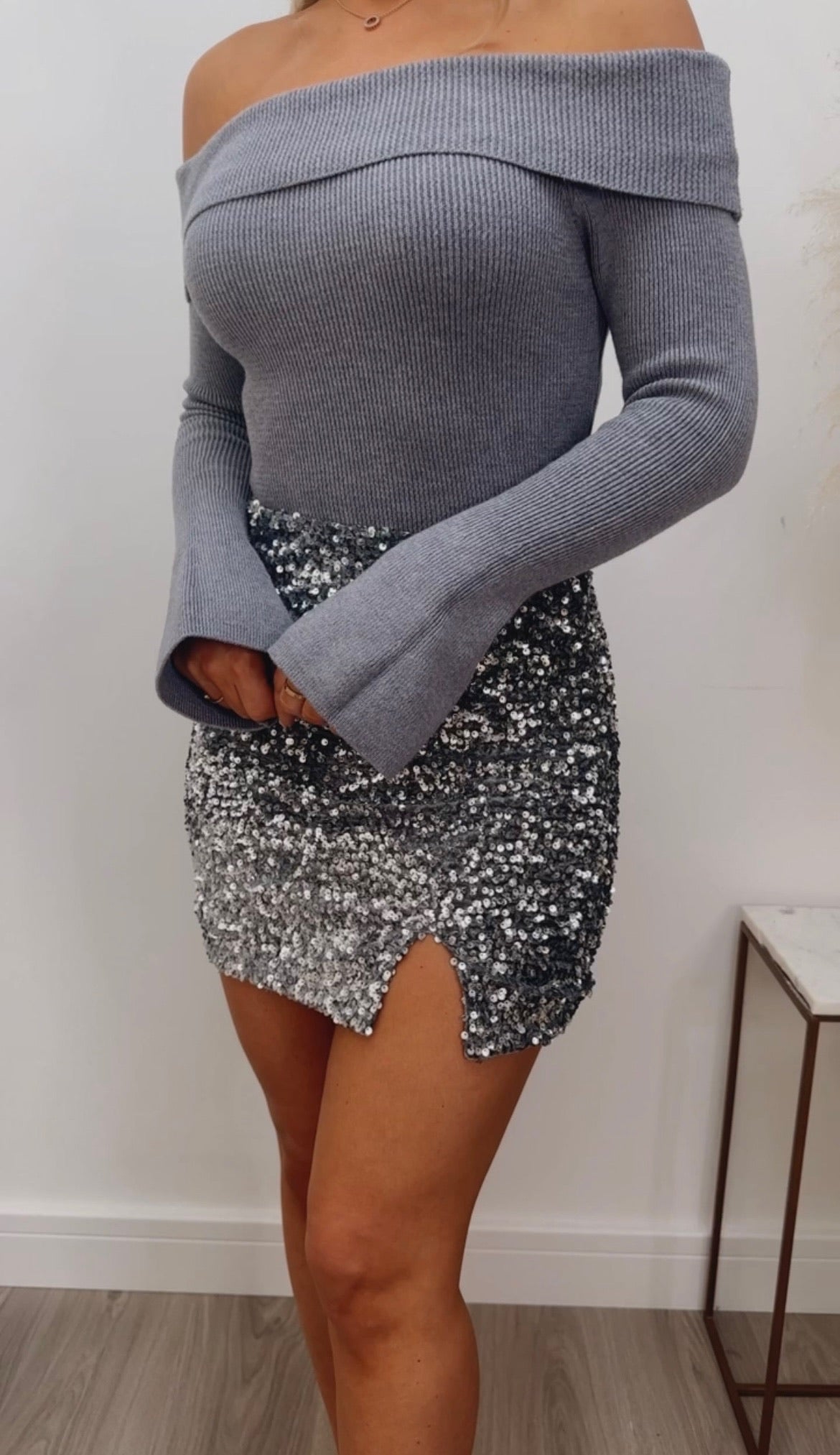 Mini Sequin Skirt Silver