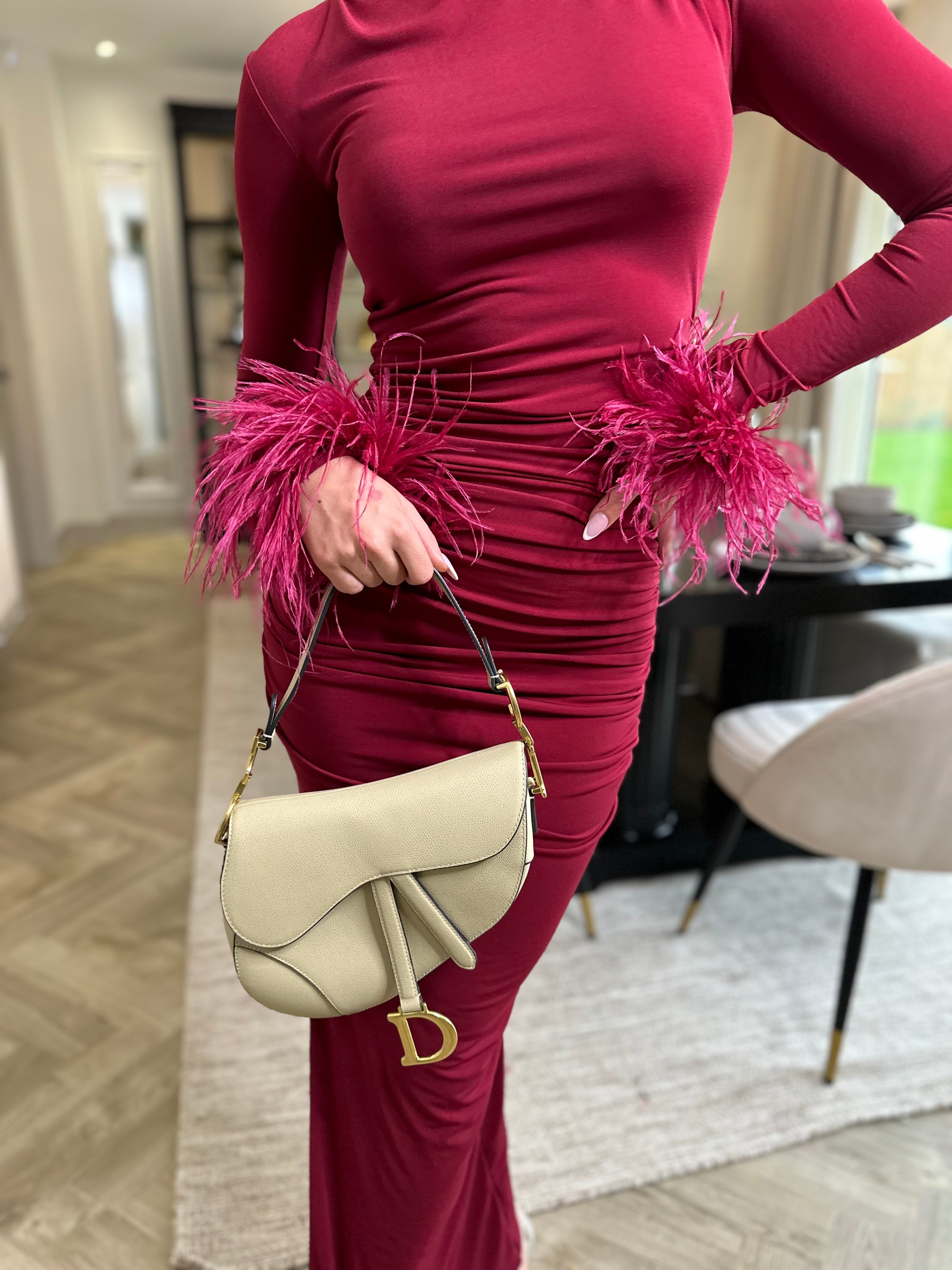 Kourtney Midi Ostrich Feather Dress Wine