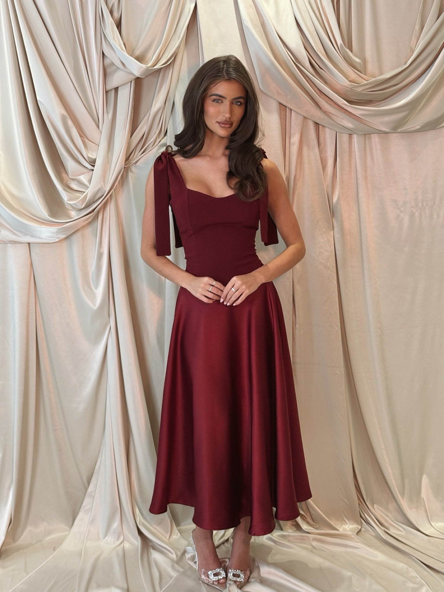 Sienna Corset Tie Strap Long Dress Wine