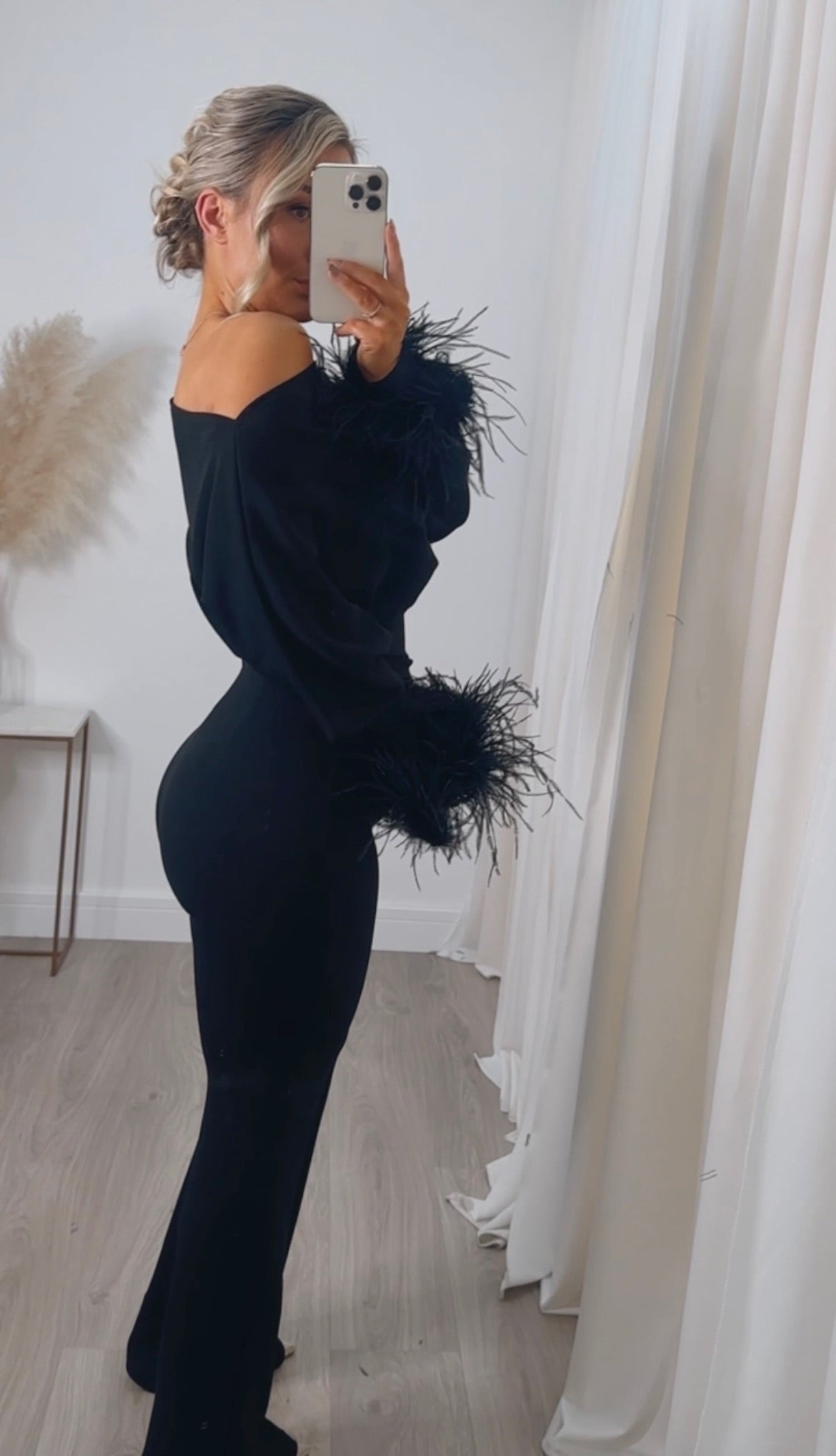 Arella Maternity Feather Jumpsuit Black
