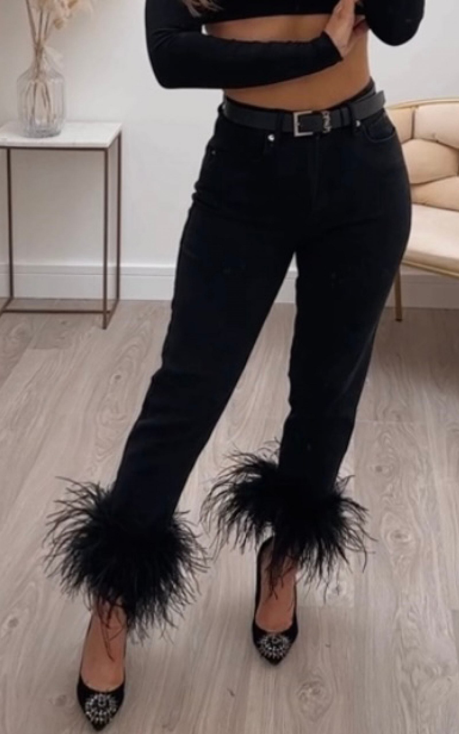 Feya Ostrich Jeans Black