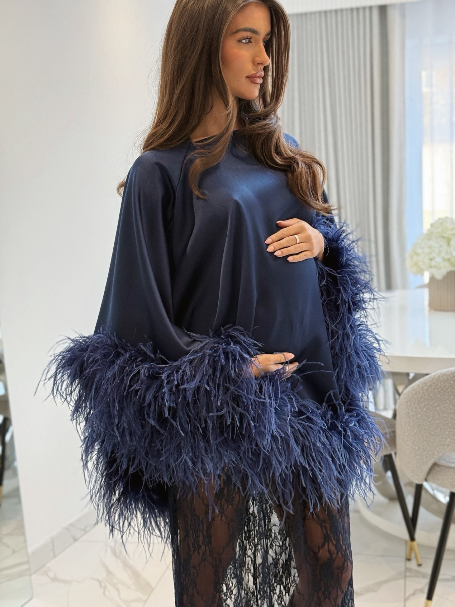 Amina Maternity Cape Skirt Set Navy Blue