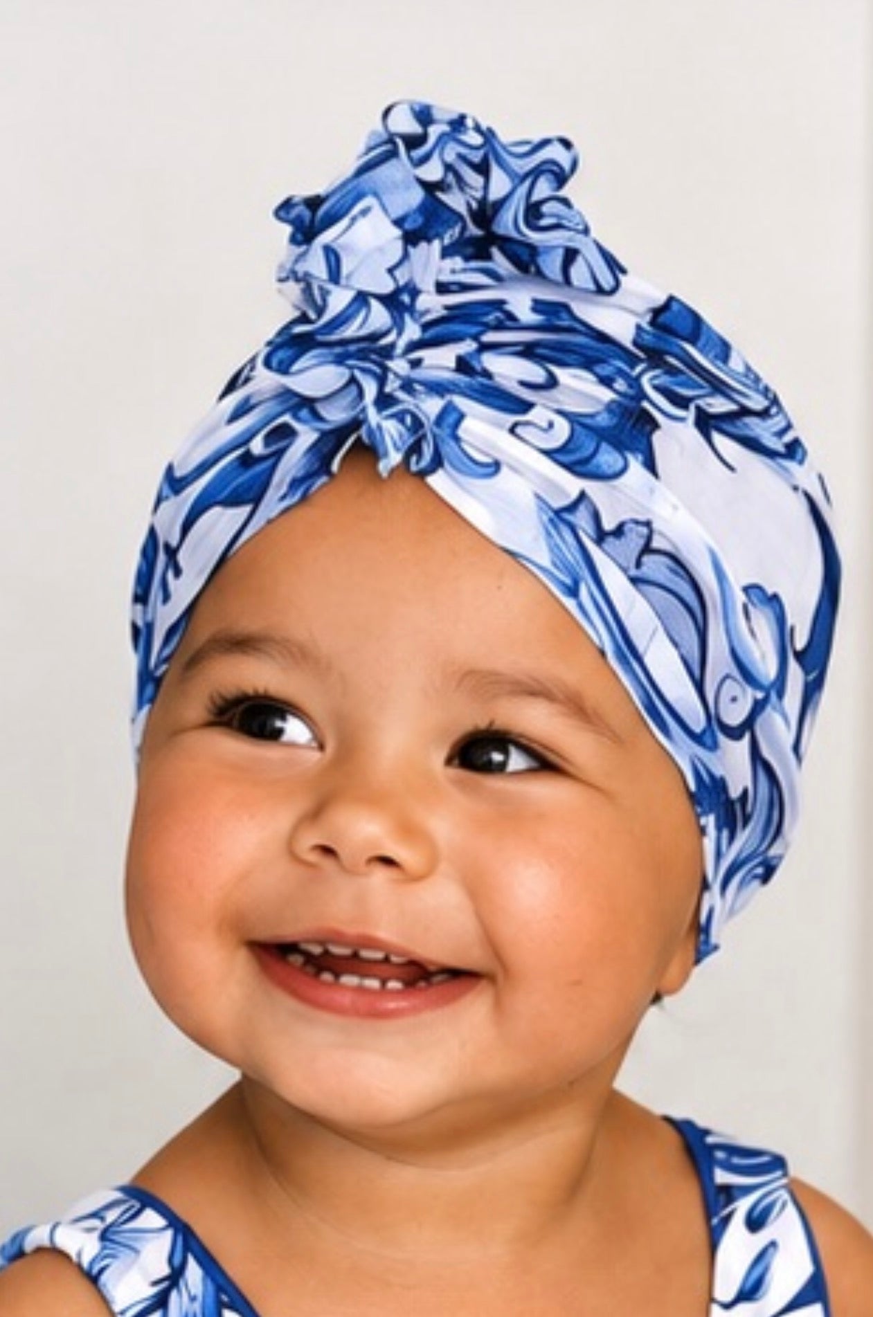 Mini Riviera Blue Ruffle Turban