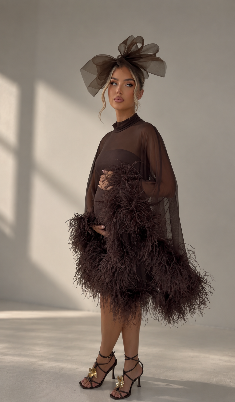 Cindy Cape Dress Two Piece Maternity Set Chocolate Brown