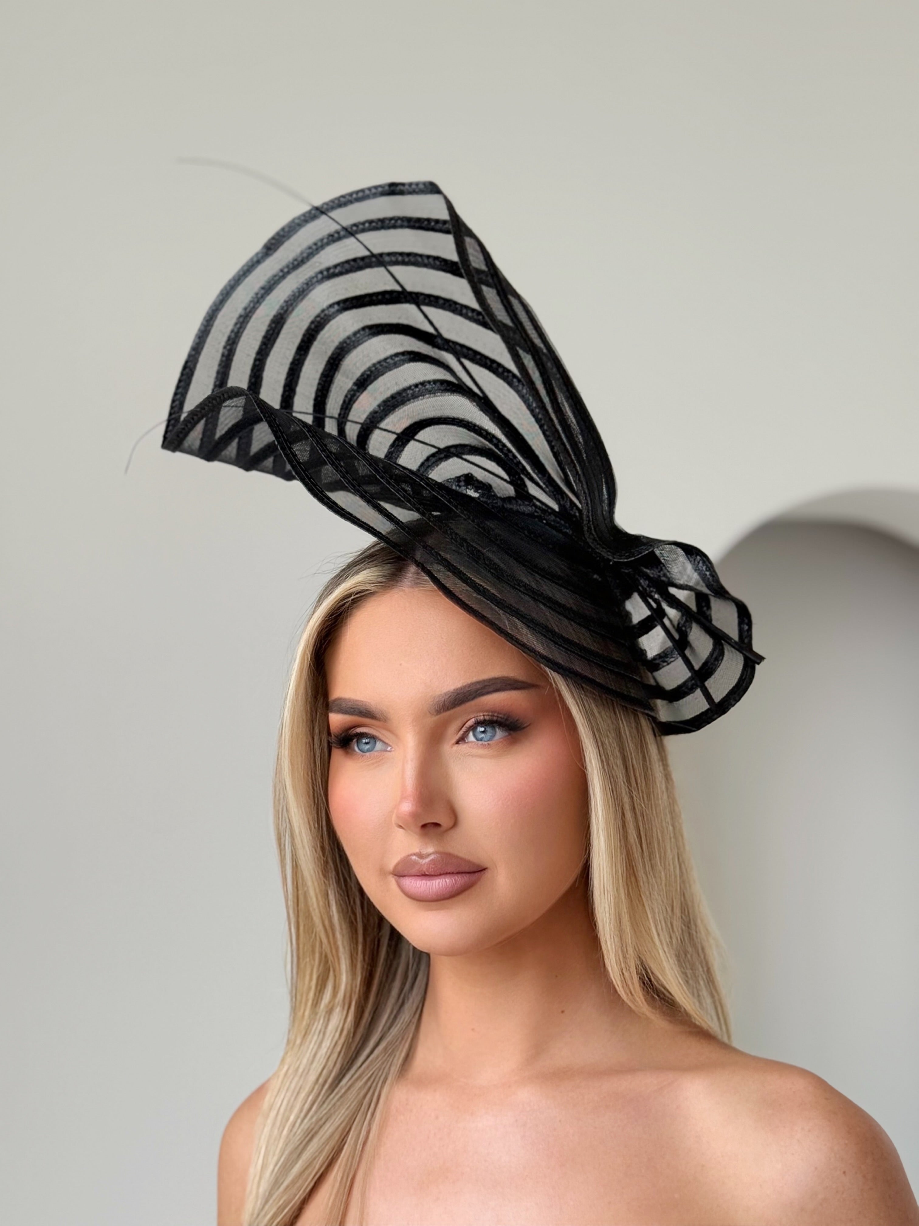 Black Ribboned Fan Fascinator Black