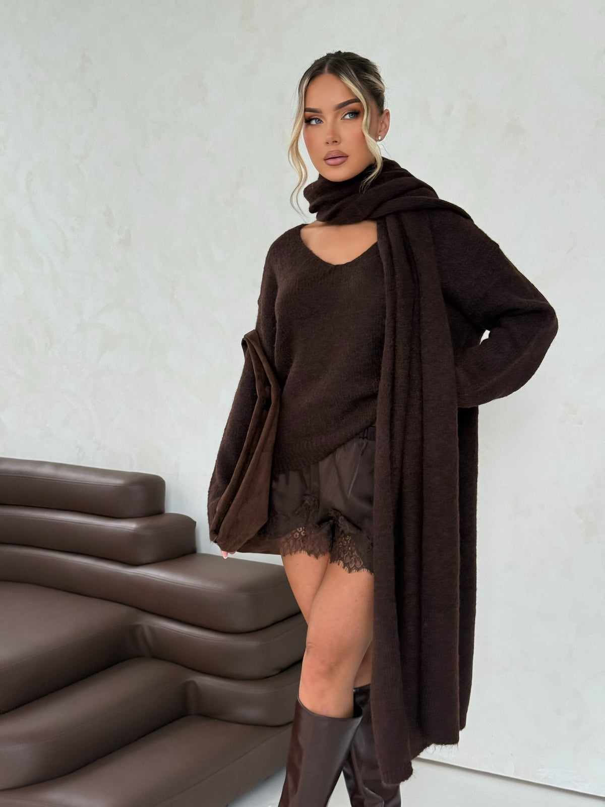 Satin Lace Shorts Chocolate Brown