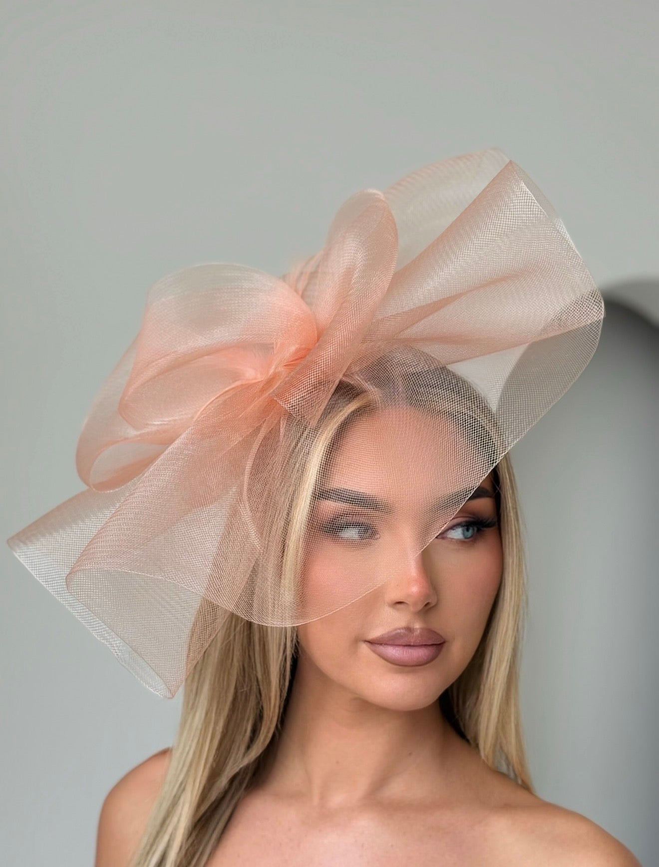 Loop Feather Fascinator Headband Peach