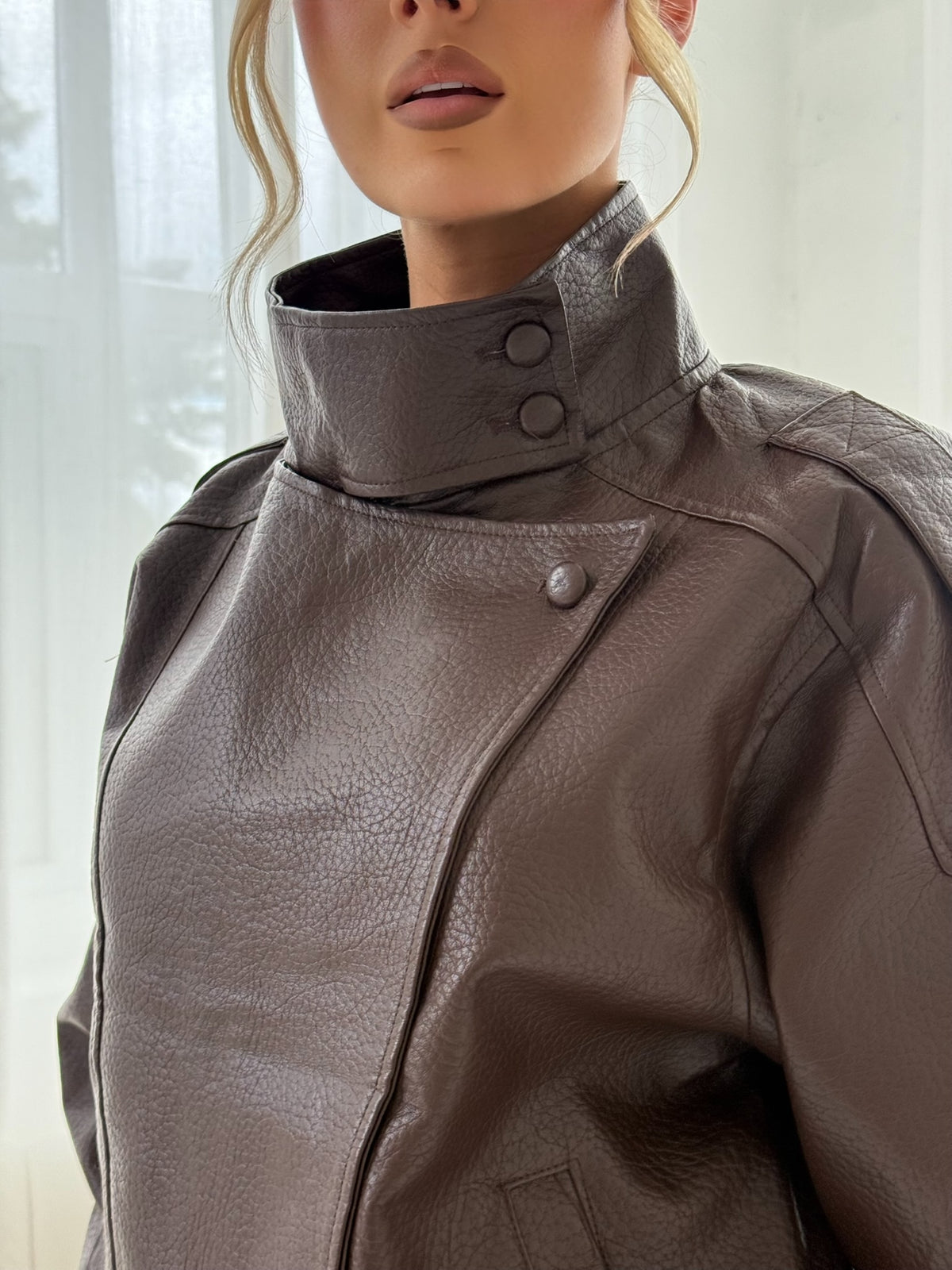 Chocolate Brown Faux Leather Utility Jacket
