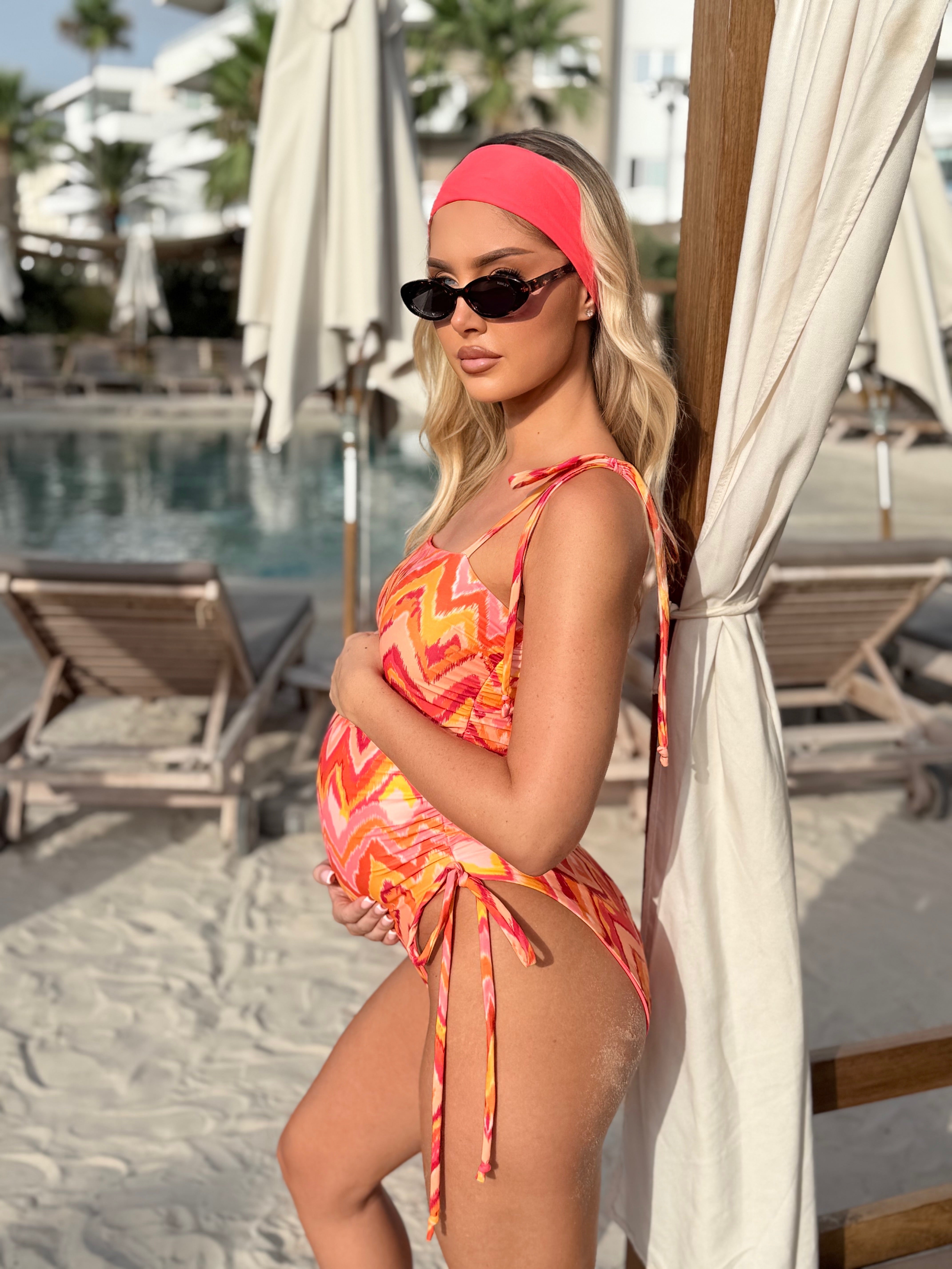 Marrakesh Orange Maternity Gathered Tie Shoulder Swimsuit