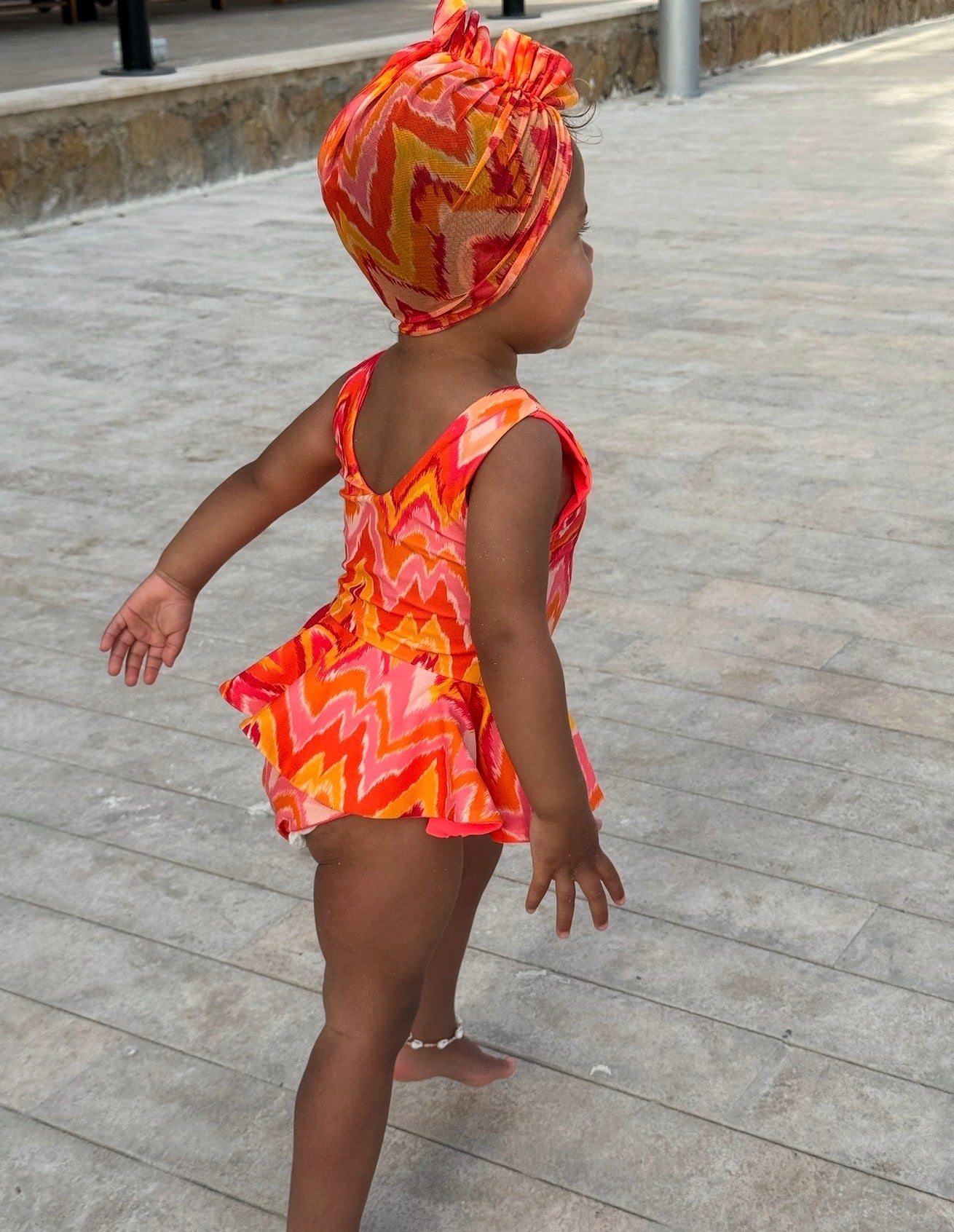 Mini Marrakesh Orange Taupe Ruffle Turban