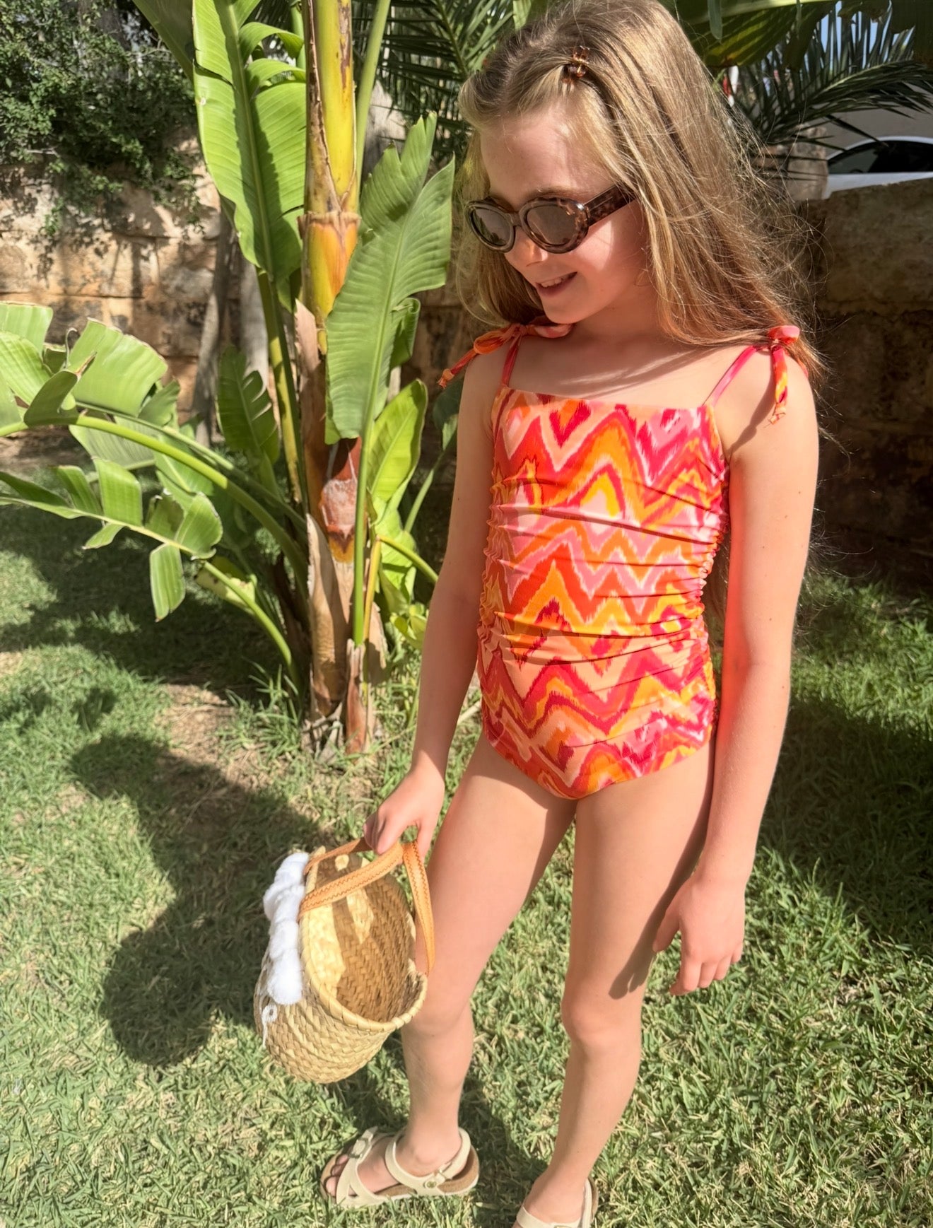 Mini Marrakesh Orange Gathered Tie Shoulder Swimsuit
