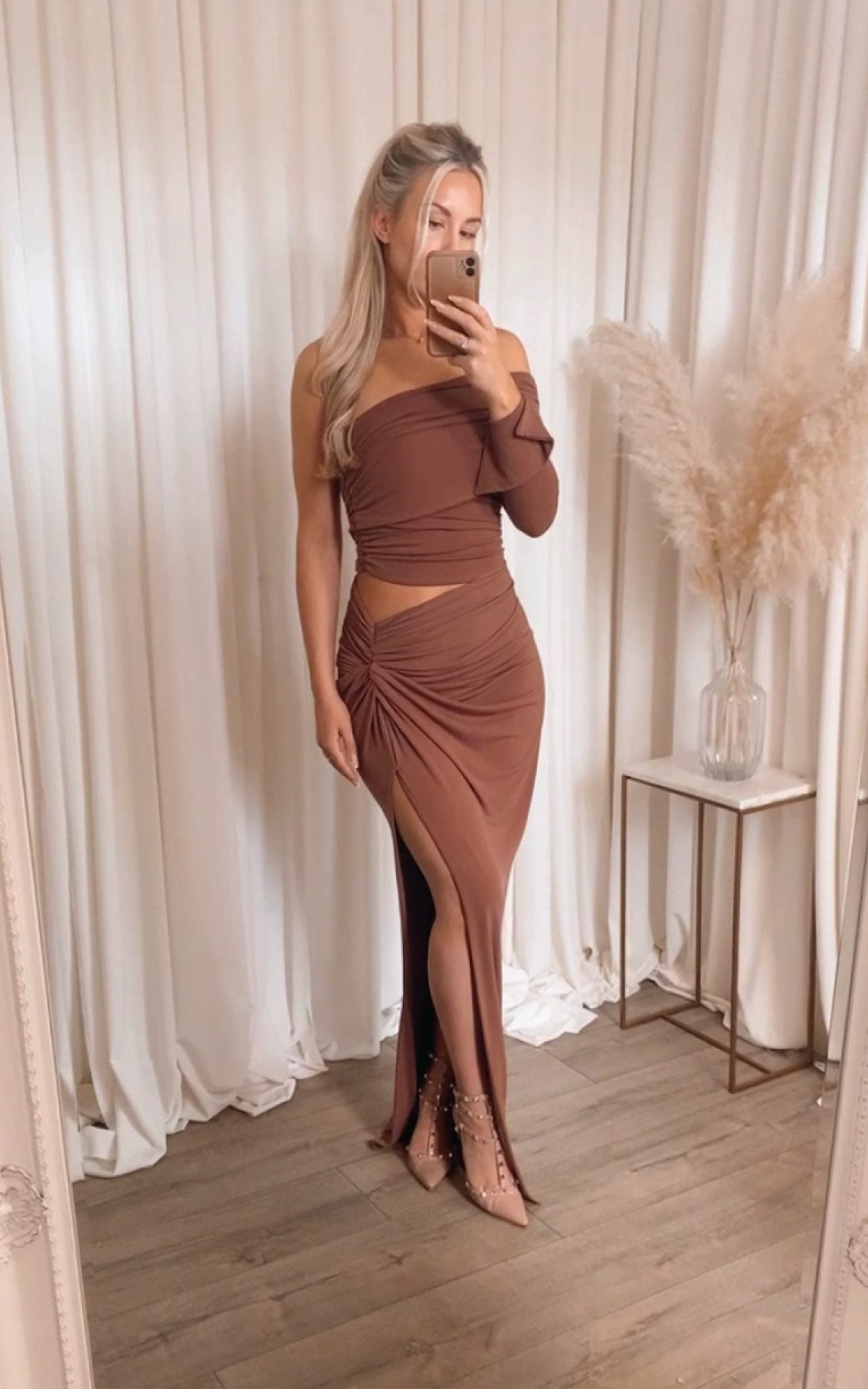 Olivia Asymmetric Dress Brown