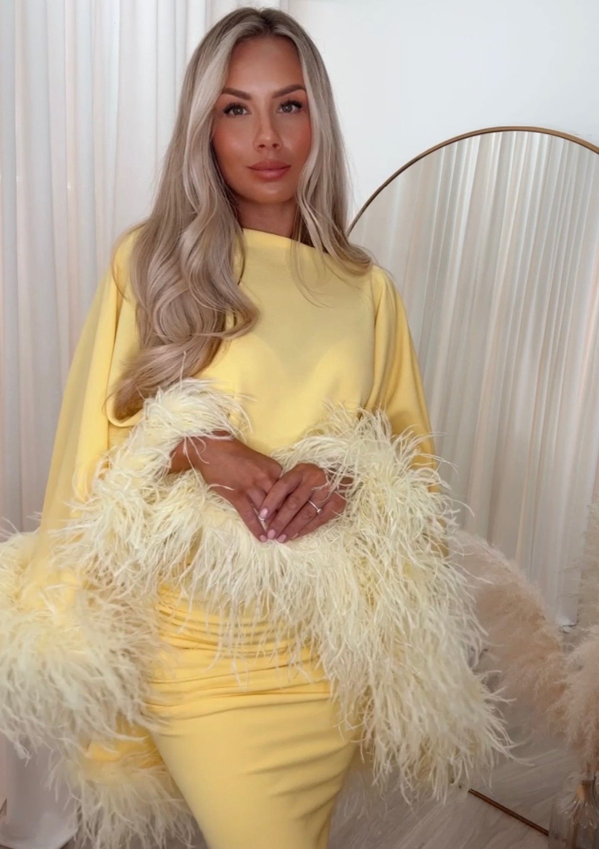 Kylie Cape Midi Skirt Set Yellow