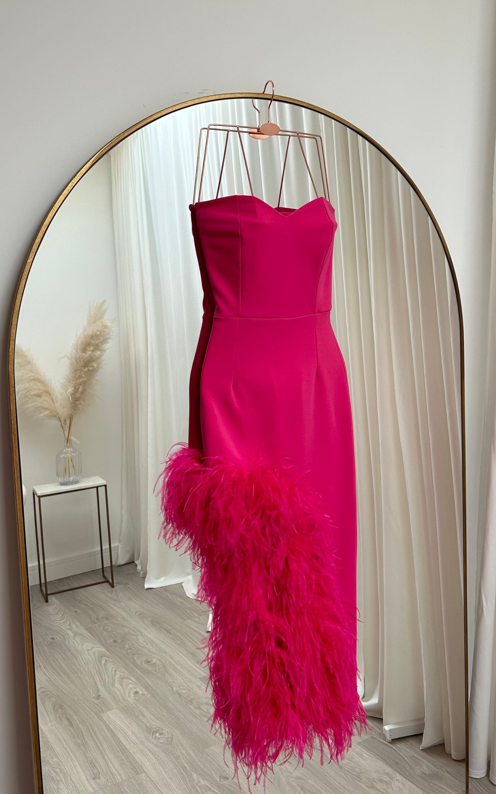 Amara Ostrich Dress Hot Pink