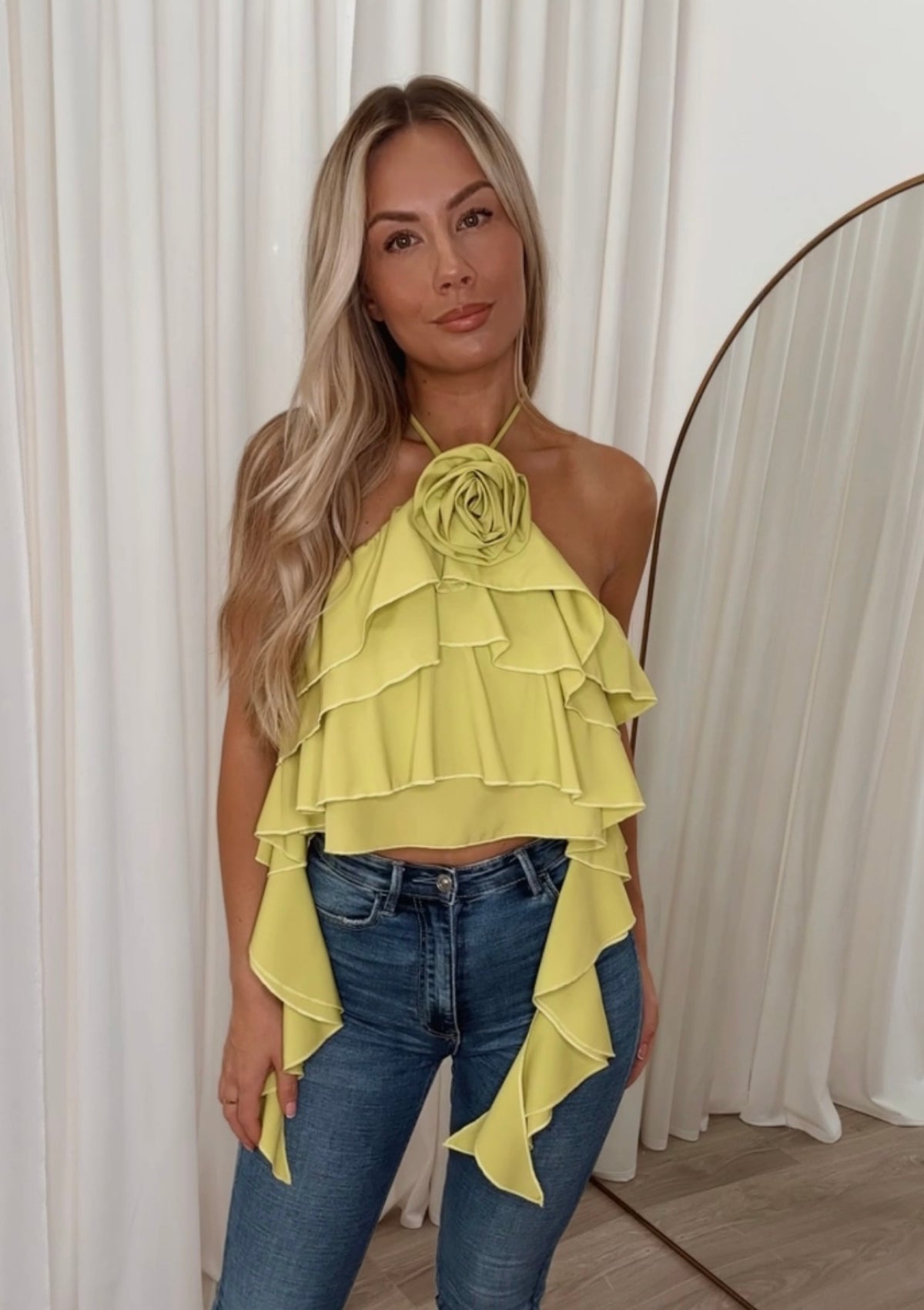 Flower Ruffle Top Lime