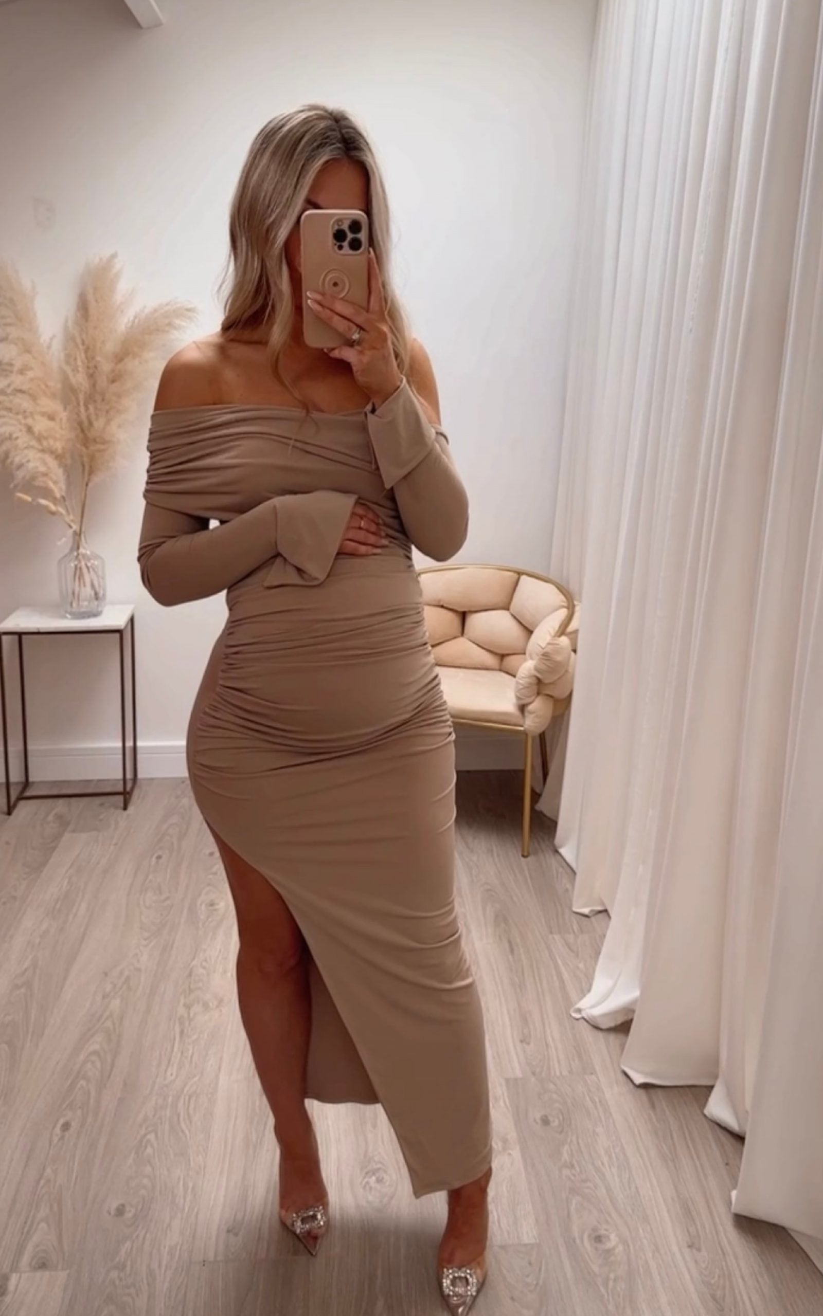 April Two Sleeve Maternity Dress Beige