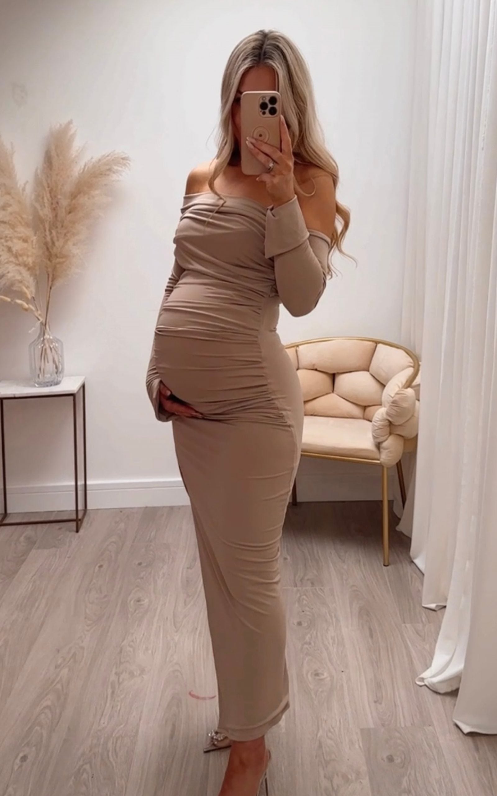April Two Sleeve Maternity Dress Beige